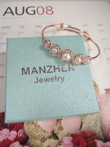 MANZHEN Expandable Adjustable Wire Bangle Bracelets with Rhinestone Pearl Bridesmaid Gift in Kuwait