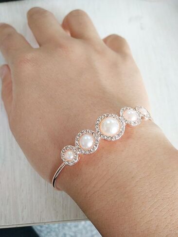 MANZHEN Expandable Adjustable Wire Bangle Bracelets with Rhinestone Pearl Bridesmaid Gift in Kuwait