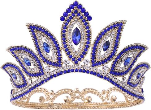 Lurrose Luxury Baroque Crown Full Round Crown Rhinestone Leaf Crown Bridal Crown Headband for Girls Woman (Golden Green Rhinestone) in Saudi Arabia