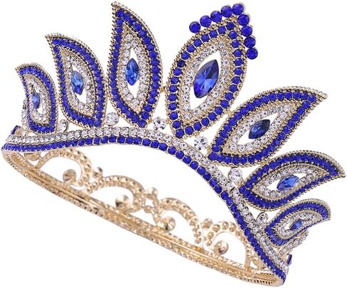 Lurrose Luxury Baroque Crown Full Round Crown Rhinestone Leaf Crown Bridal Crown Headband for Girls Woman (Golden Green Rhinestone) in Saudi Arabia