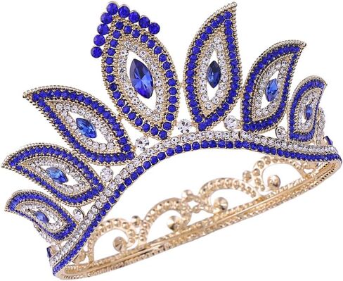 Lurrose Luxury Baroque Crown Full Round Crown Rhinestone Leaf Crown Bridal Crown Headband for Girls Woman (Golden Green Rhinestone) in Saudi Arabia