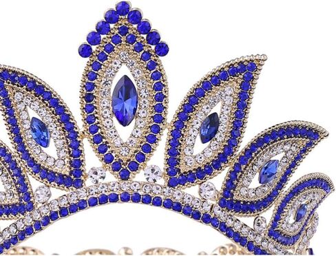 Lurrose Luxury Baroque Crown Full Round Crown Rhinestone Leaf Crown Bridal Crown Headband for Girls Woman (Golden Green Rhinestone) in Saudi Arabia