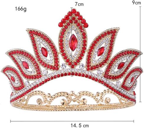Lurrose Luxury Baroque Crown Full Round Crown Rhinestone Leaf Crown Bridal Crown Headband for Girls Woman (Golden Green Rhinestone) in Saudi Arabia
