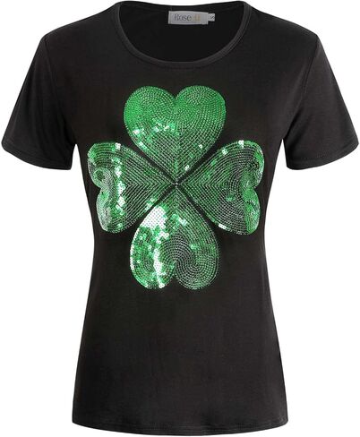 Roseelf Womens Sequins Embroidery T Shirt for St. Patrick's Day/Valentines Day/ 4th of July in Saudi Arabia