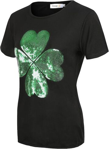 Roseelf Womens Sequins Embroidery T Shirt for St. Patrick's Day/Valentines Day/ 4th of July in Saudi Arabia