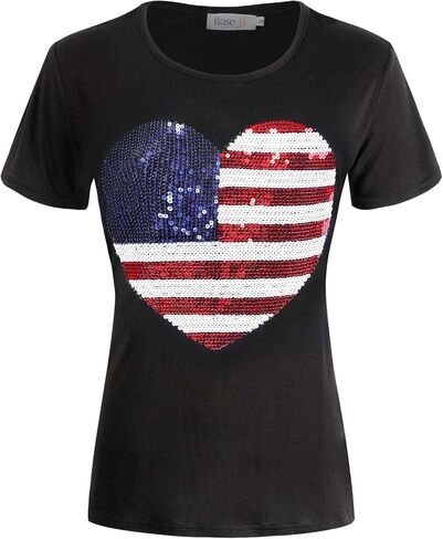 Roseelf Womens Sequins Embroidery T Shirt for St. Patrick's Day/Valentines Day/ 4th of July in Saudi Arabia