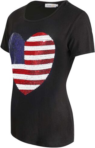 Roseelf Womens Sequins Embroidery T Shirt for St. Patrick's Day/Valentines Day/ 4th of July in Saudi Arabia