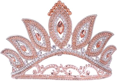 Lurrose Luxury Baroque Crown Full Round Crown Rhinestone Leaf Crown Bridal Crown Headband for Girls Woman (Golden Green Rhinestone) in Saudi Arabia