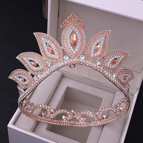 Lurrose Luxury Baroque Crown Full Round Crown Rhinestone Leaf Crown Bridal Crown Headband for Girls Woman (Golden Green Rhinestone) in Saudi Arabia