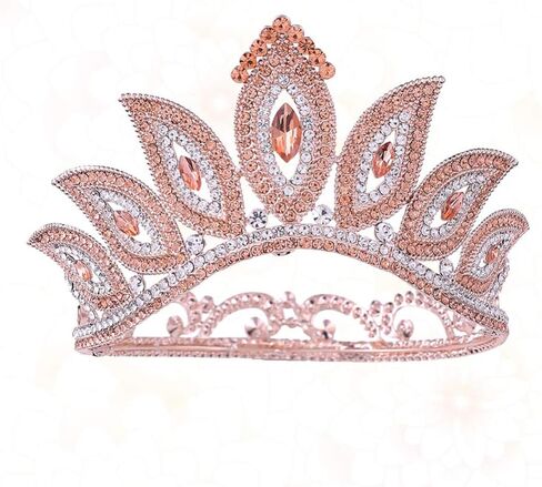 Lurrose Luxury Baroque Crown Full Round Crown Rhinestone Leaf Crown Bridal Crown Headband for Girls Woman (Golden Green Rhinestone) in Saudi Arabia