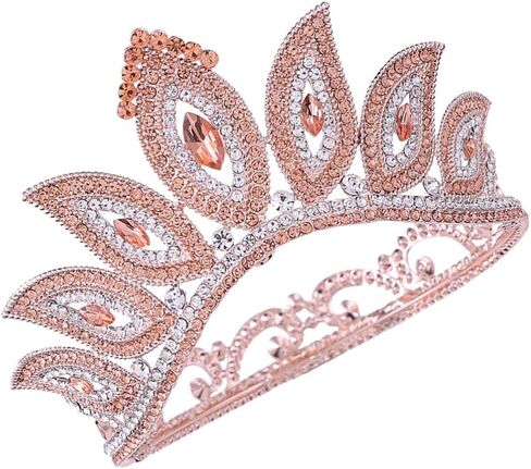 Lurrose Luxury Baroque Crown Full Round Crown Rhinestone Leaf Crown Bridal Crown Headband for Girls Woman (Golden Green Rhinestone) in Saudi Arabia