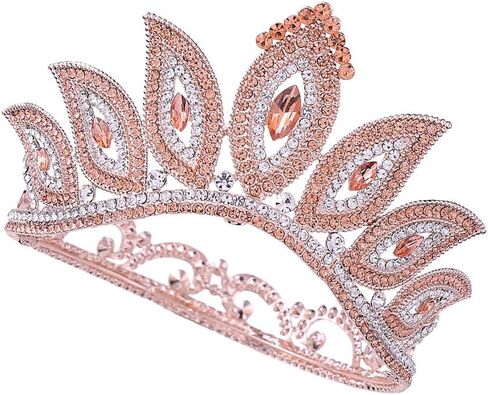Lurrose Luxury Baroque Crown Full Round Crown Rhinestone Leaf Crown Bridal Crown Headband for Girls Woman (Golden Green Rhinestone) in Saudi Arabia