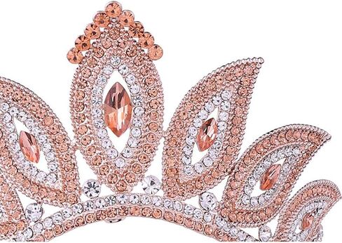 Lurrose Luxury Baroque Crown Full Round Crown Rhinestone Leaf Crown Bridal Crown Headband for Girls Woman (Golden Green Rhinestone) in Saudi Arabia