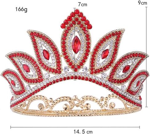 Lurrose Luxury Baroque Crown Full Round Crown Rhinestone Leaf Crown Bridal Crown Headband for Girls Woman (Golden Green Rhinestone) in Saudi Arabia