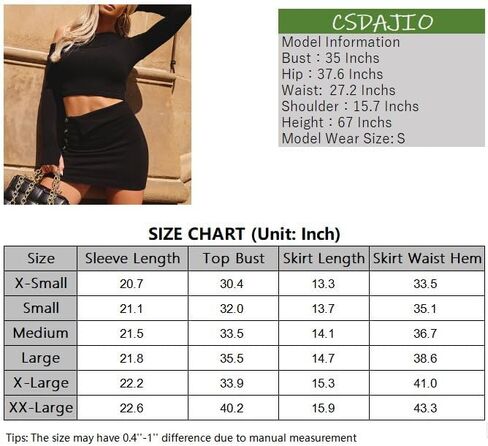 CSDAJIO 2 Piece Outfits for Women Rib Knit Long Sleeve Off Shoulder Crop Top and Button Side Bodycon Mini Skirt Set in Kuwait