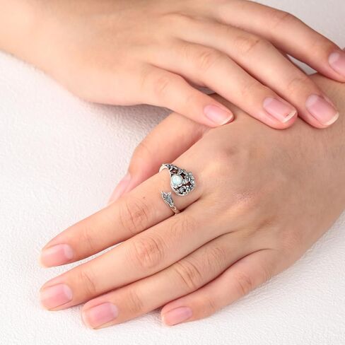 MANBU Sterling Silver Butterfly Spoon Ring - Opal Vintage Flower Animal Victorian Ring Engagement Promise Jewelry Gift for Women Wife Fiancee in Saudi Arabia
