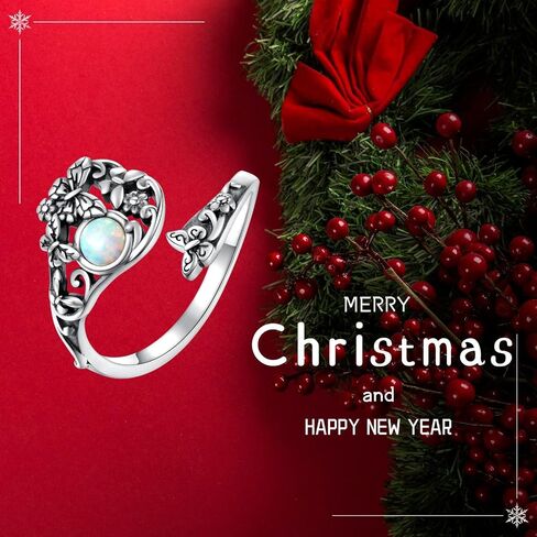 MANBU Sterling Silver Butterfly Spoon Ring - Opal Vintage Flower Animal Victorian Ring Engagement Promise Jewelry Gift for Women Wife Fiancee in Saudi Arabia