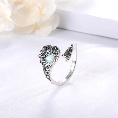 MANBU Sterling Silver Butterfly Spoon Ring - Opal Vintage Flower Animal Victorian Ring Engagement Promise Jewelry Gift for Women Wife Fiancee in Saudi Arabia
