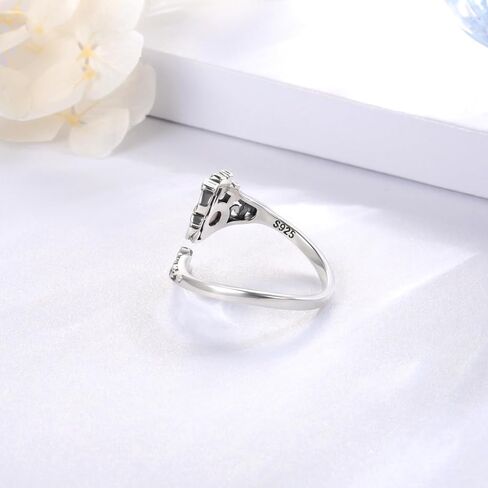 MANBU Sterling Silver Butterfly Spoon Ring - Opal Vintage Flower Animal Victorian Ring Engagement Promise Jewelry Gift for Women Wife Fiancee in Saudi Arabia