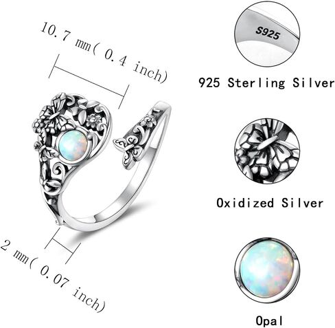 MANBU Sterling Silver Butterfly Spoon Ring - Opal Vintage Flower Animal Victorian Ring Engagement Promise Jewelry Gift for Women Wife Fiancee in Saudi Arabia