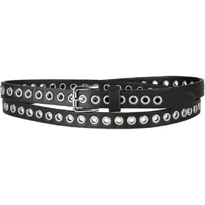 Allegra K Grommet Belt Leather Skinny Plus Size Waist Belts for Women Punk Rock Style