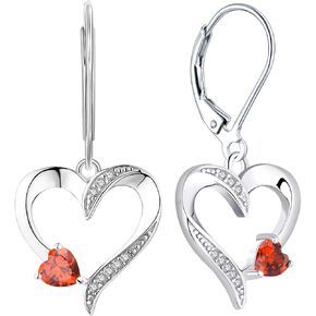 YL Heart Earrings Sterling Silver Love Heart Dangle Drop Earrings Birthstone Leverback Jewelry for Women