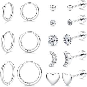 مجموعة أقراط IRONBOX لثقب متعدد أقراط وأطواق مطلية بالذهب عيار 14 قيراط مجموعة أقراط صغيرة أنيقة على شكل قلب وقمر القمر CZ أقراط مرصعة للنساء in Kuwait