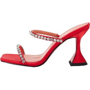 VETASTE Heeled Sandals for Women Square Toe Two Strap Party Wedding Satin Heels