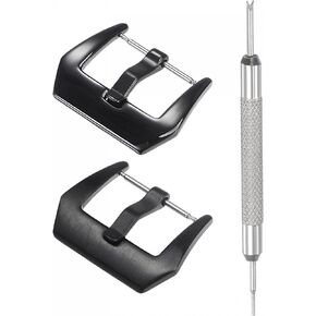 uxcell Watch Strap Clasp Replacement Set, Stainless Steel Black Polished and Frosted PVD Buckle, for 24mm Width Watch Bands with Spring Bar Remover
