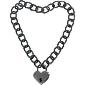 LEWECEEO Lover Heart Padlock Necklace Metal Padlock Collar Choker for Men Women with Lock and Key