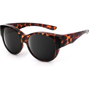 Leoidou Polarized Sunglasses Fit Over Glasses Over Glasses Trendy Round Cat Eye and HD Wrap-around Sunglasses