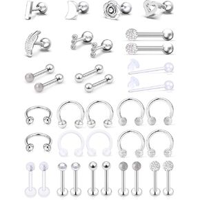 SCERRING الزنمة القرط الشفاه Labret ترصيع حدوة الحصان الأنف هوب الدائري Daith القرط التجنيب الفولاذ المقاوم للصدأ الحلزون الغضروف أقراط مونرو ميدوسا ثقب المجوهرات 35 قطعة in Kuwait