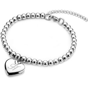 Jewelry Kingdom 1 Initial Bracelet for Women Girls A-Z Letters Alphabet Heart Charm Bead Ball Chain 6MM Stainless Steel 7inch with Extension Gifts for Girls Women in Kuwait