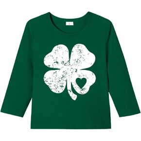 قميص لطيف مطبوع عليه أربع أوراق البرسيم للأولاد والبنات الصغار، مجموعة عيد القديس باتريك، قميص علوي للجنسين بأكمام طويلة من القطن للأطفال in Kuwait