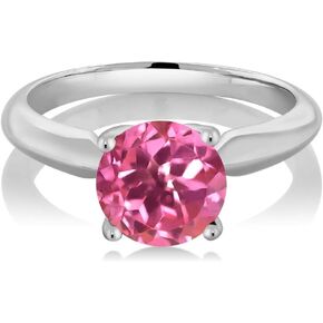Gem Stone King 925 Sterling Silver Pink Mystic Topaz Solitaire Engagement Ring For Women (1.55 Cttw, Round 7MM, Gemstone Birthstone, Available In Size 5, 6, 7, 8, 9) in Saudi Arabia