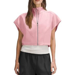 Aurgelmir Women's Zip Up Crop Sweatshirts Short Sleeve Casual Mock Neck Cap Sleeve Tops in Kuwait
