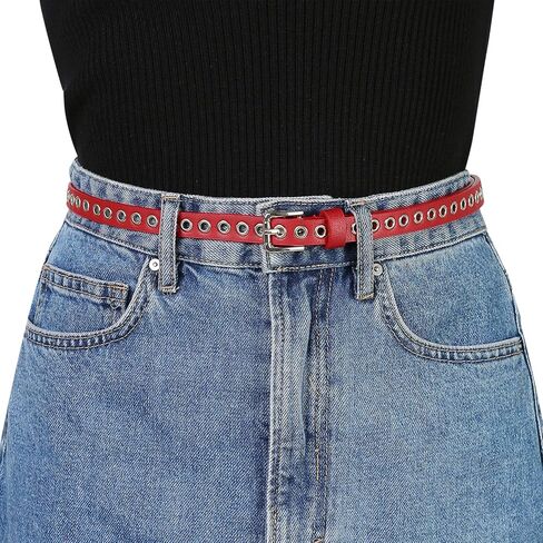 Allegra K Grommet Belt Leather Skinny Plus Size Waist Belts for Women Punk Rock Style in Saudi Arabia