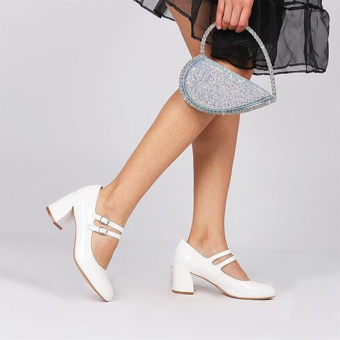 أحذية Attiposh Mary Jane للنساء، كعب ماري جين للنساء، حزام بإبزيم مغلق ومغلق ومقدمة مستديرة وكعب مكتنز، أزياء ربيعية للمكتب كاجوال مريحة للسيدات in Kuwait