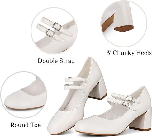 أحذية Attiposh Mary Jane للنساء، كعب ماري جين للنساء، حزام بإبزيم مغلق ومغلق ومقدمة مستديرة وكعب مكتنز، أزياء ربيعية للمكتب كاجوال مريحة للسيدات in Kuwait