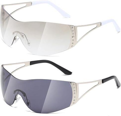 نظارات شمسية من Kimorn ملفوفة حول Y2K للنساء والرجال درع مسطح علوي ظلال تكنولوجيا مستقبلية نظارات شمسية بدون إطار K1344 in Kuwait