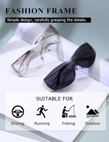 نظارات شمسية من Kimorn ملفوفة حول Y2K للنساء والرجال درع مسطح علوي ظلال تكنولوجيا مستقبلية نظارات شمسية بدون إطار K1344 in Kuwait