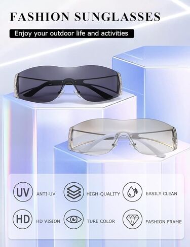 نظارات شمسية من Kimorn ملفوفة حول Y2K للنساء والرجال درع مسطح علوي ظلال تكنولوجيا مستقبلية نظارات شمسية بدون إطار K1344 in Kuwait