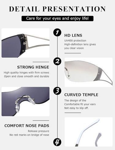 نظارات شمسية من Kimorn ملفوفة حول Y2K للنساء والرجال درع مسطح علوي ظلال تكنولوجيا مستقبلية نظارات شمسية بدون إطار K1344 in Kuwait