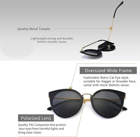 SUNGAIT Oversized Vintage Polarized Cat Eye Sunglasses for Women UV400 in Saudi Arabia