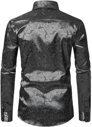 قميص رجالي فاخر من الحرير اللامع من الساتان باللون الوردي من الجاكار بأكمام طويلة وأزرار للأسفل قمصان لحفلات الزفاف والحفلات الراقصة in Kuwait