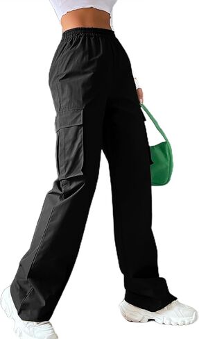 popvil Women's High Waisted Cargo Pants Baggy Wide Leg Pants Flap Pockets Causal Pants in Saudi Arabia