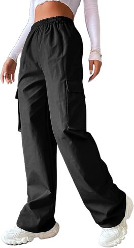 popvil Women's High Waisted Cargo Pants Baggy Wide Leg Pants Flap Pockets Causal Pants in Saudi Arabia