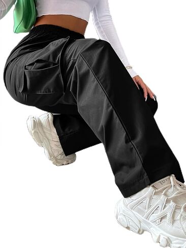 popvil Women's High Waisted Cargo Pants Baggy Wide Leg Pants Flap Pockets Causal Pants in Saudi Arabia