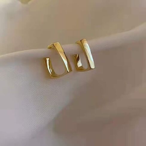 أقراط دائرية مربعة من الذهب الأبيض مطلية بالذهب الوردي والغابات المحيطة، أقراط هندسية بسيطة للنساء والفتيات 1 بوصة 0.5 بوصة in Kuwait