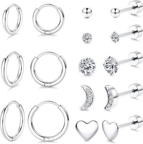 مجموعة أقراط IRONBOX لثقب متعدد أقراط وأطواق مطلية بالذهب عيار 14 قيراط مجموعة أقراط صغيرة أنيقة على شكل قلب وقمر القمر CZ أقراط مرصعة للنساء in Kuwait